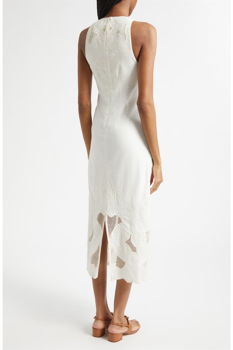 Upten Embroidered Open Stitch Sleeveless Midi Dress, Alternate, color, DOVE