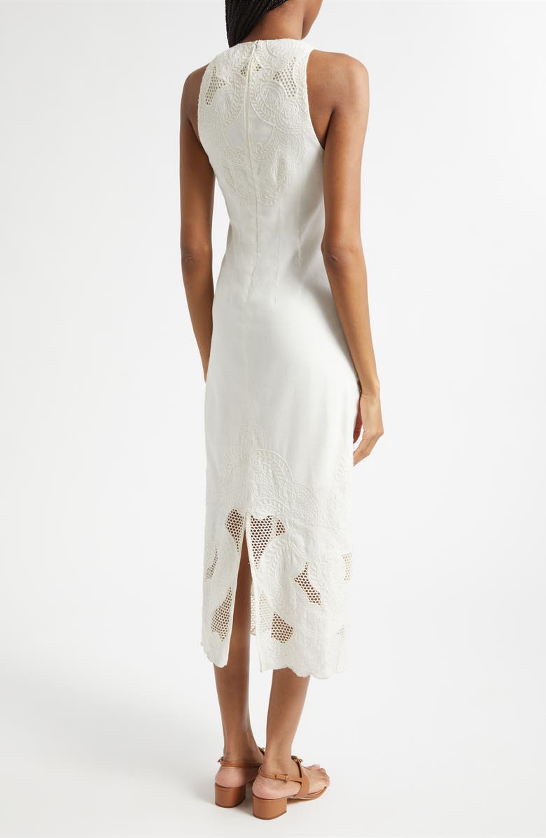 Veronica Beard Upten Embroidered Open Stitch Sleeveless Midi Dress, Alternate, color, Dove