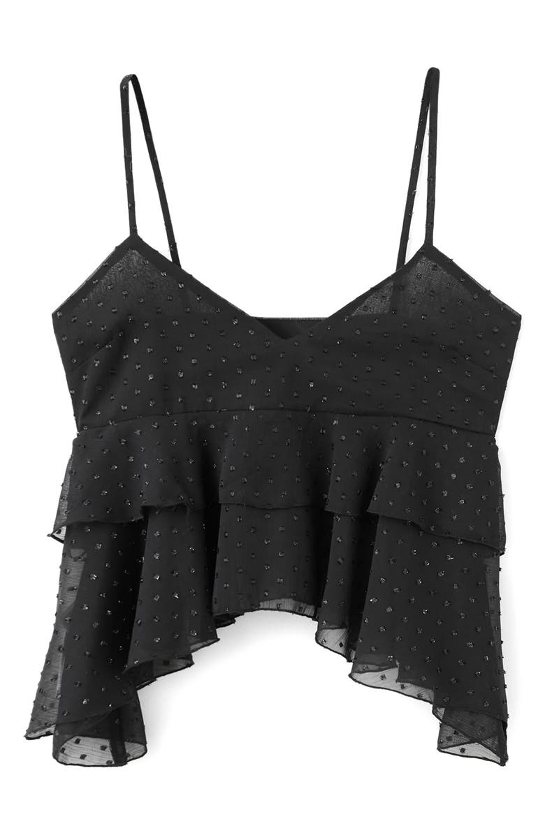 MANGO TEEN Ruffle Clip Dot Tiered Crop Top, Alternate, color, Black