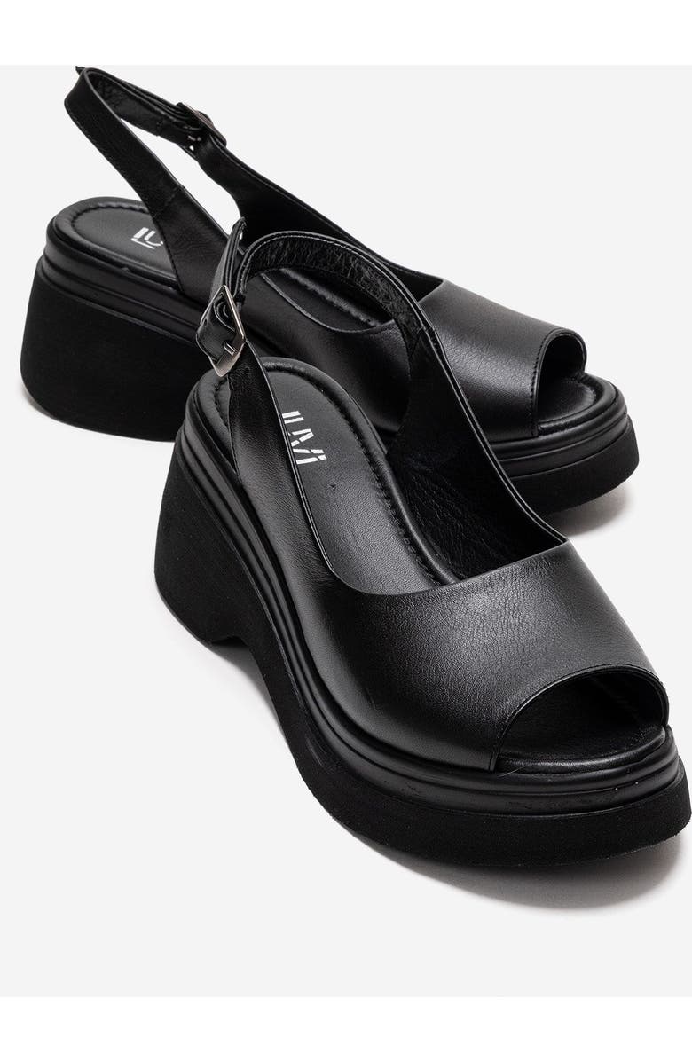 Forever & Always Shoes Laure Leather Wedge Sandal, Main, color, Black