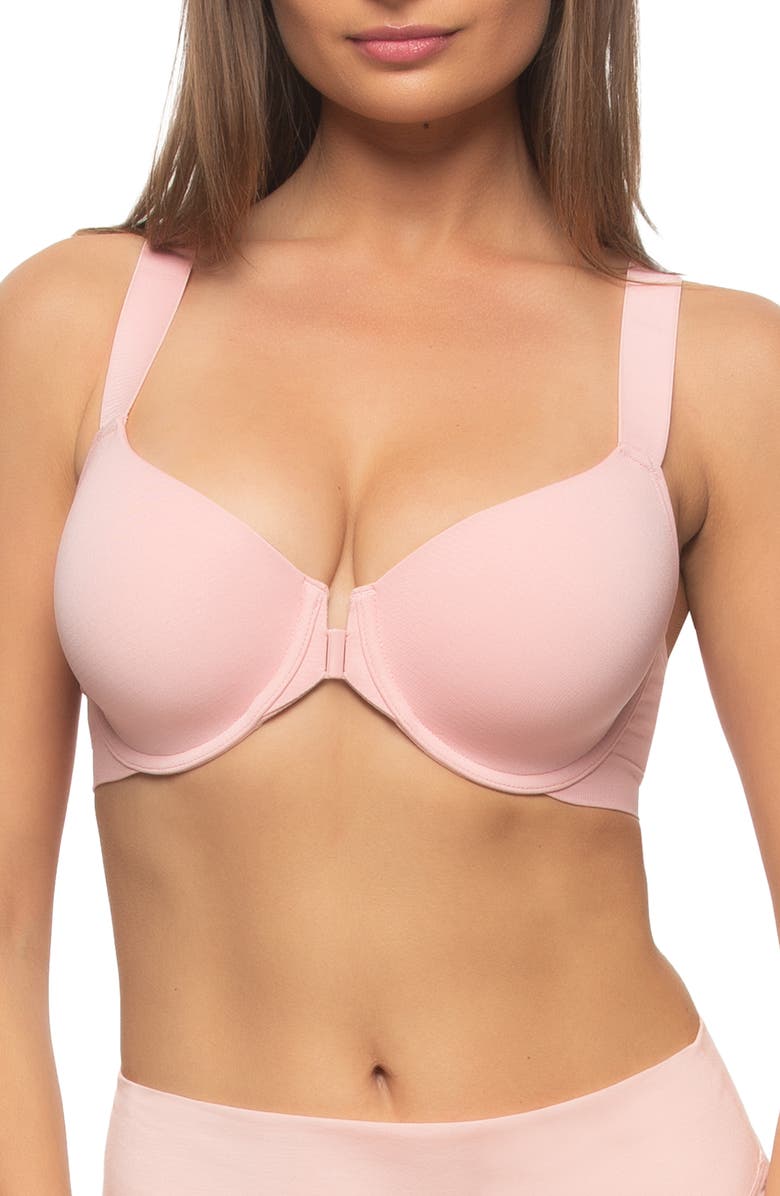 Felina Utopia Front-Close Racerback Contour Bra, Main, color, Bridal Rose