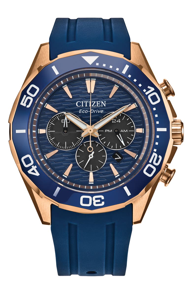 Citizen Endeavor Eco-Drive Chronograph Synthetic Strap Watch, 43mm, Main, color, Navy
