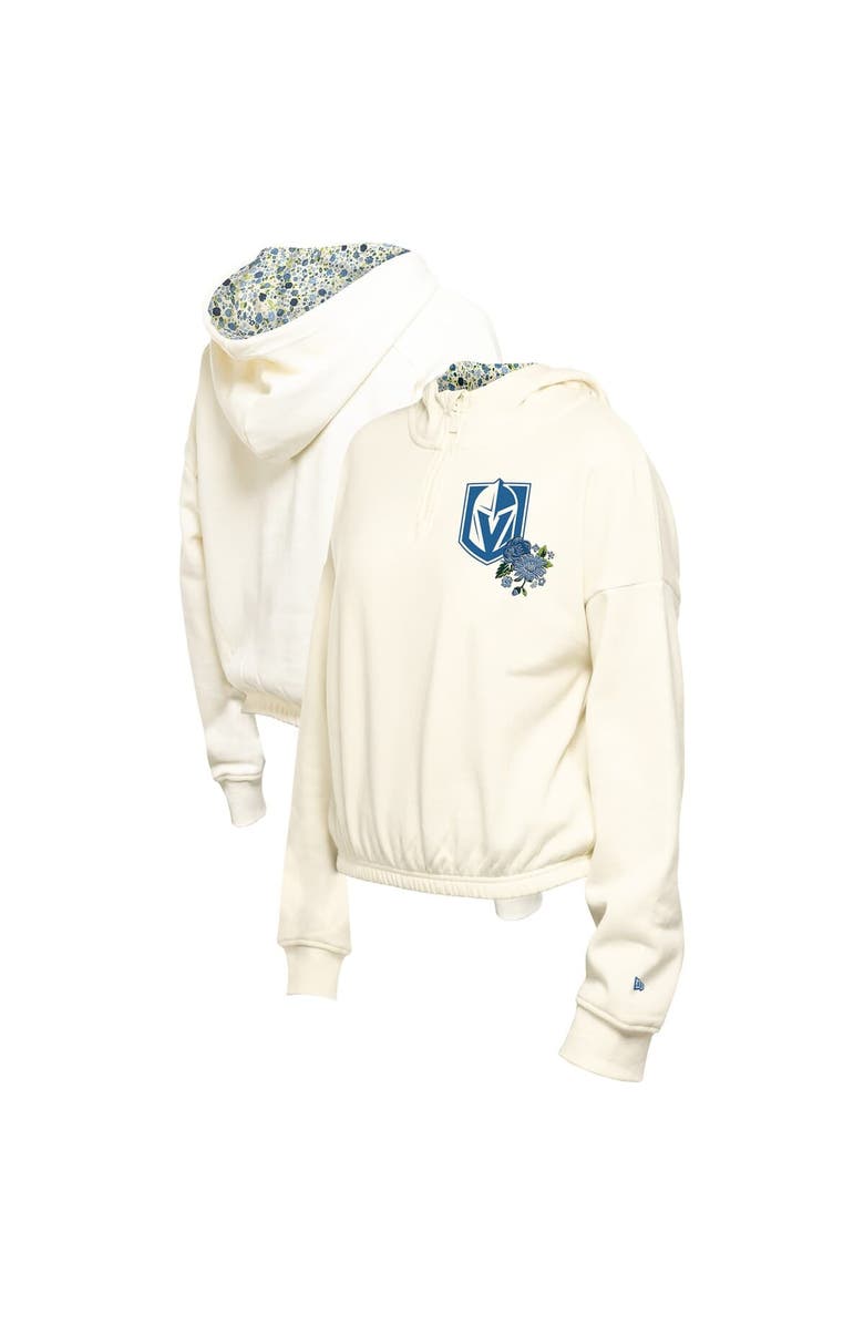 New Era Women's New Era Cream Vegas Golden Knights Glam Game Quarter-Zip Cropped Floral Hoodie Pullover, Main, color, Cream
