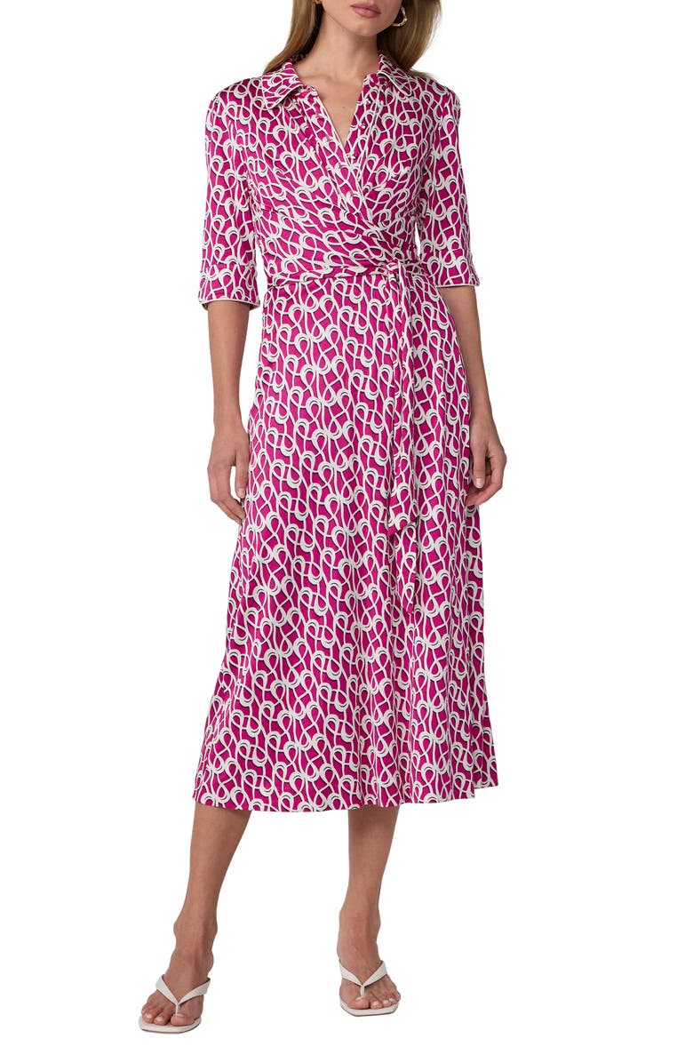 Diane von Furstenberg Sana Tie Belt Midi Dress, Main, color, Loops Gossip Pink