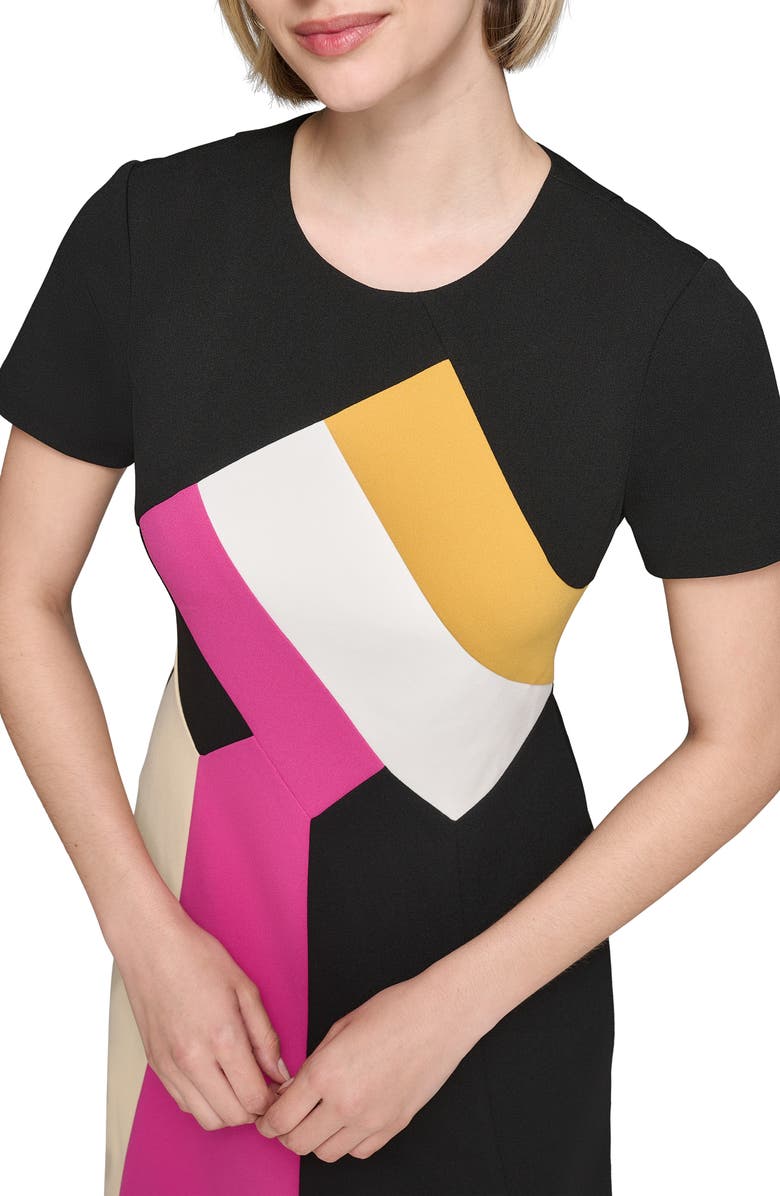 KARL LAGERFELD PARIS Scuba Crepe Colorblock A-Line Dress, Alternate, color, Black Multi