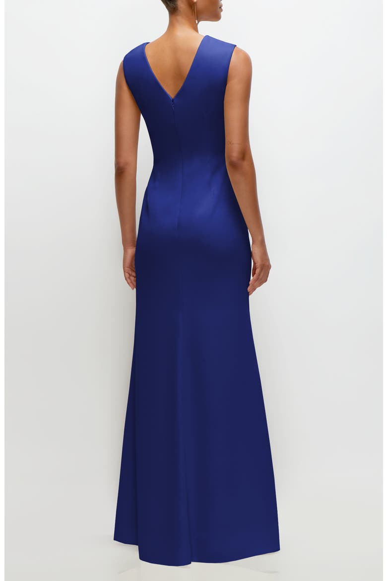 Ruched Cap Sleeve Crepe Trumpet Gown, Alternate, color, COBALT BLUE