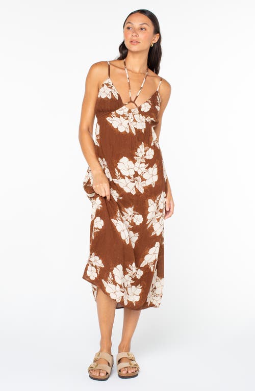 Roxy Sunshine Crush Floral Halter Strap Minidress In Brown