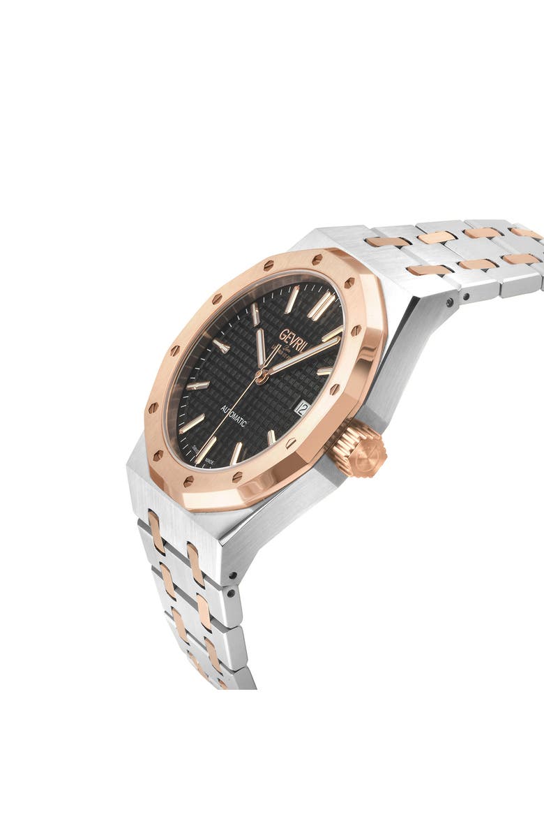GEVRIL Gotham Automatic Bracelet Watch, 41mm, Alternate, color, Silver/ Rose Gold