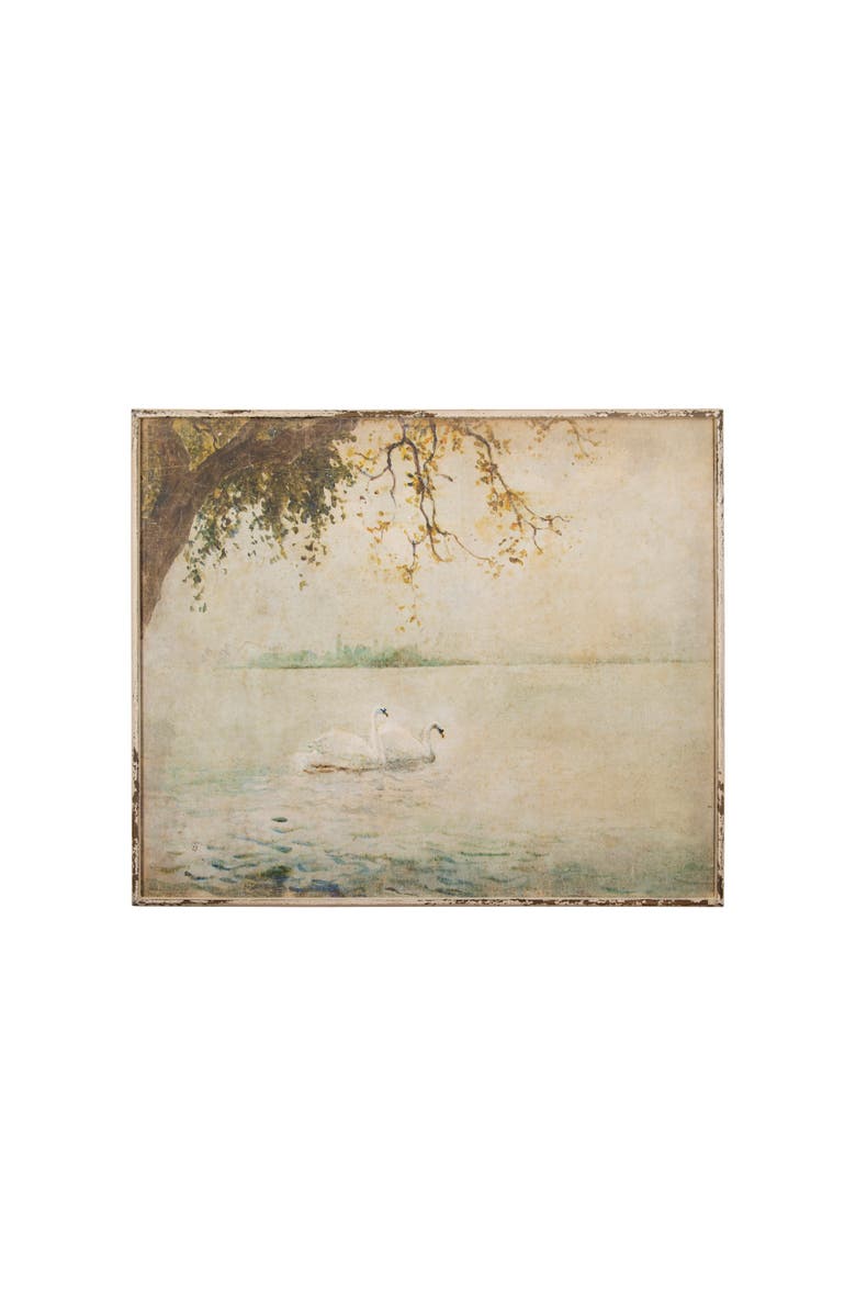 Storied Home Swans on a Lake Distressed Wood Wall Art, Main, color, White