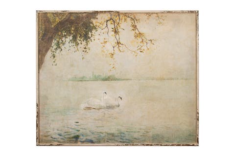 Swans on a Lake Distressed Wood Wall Art