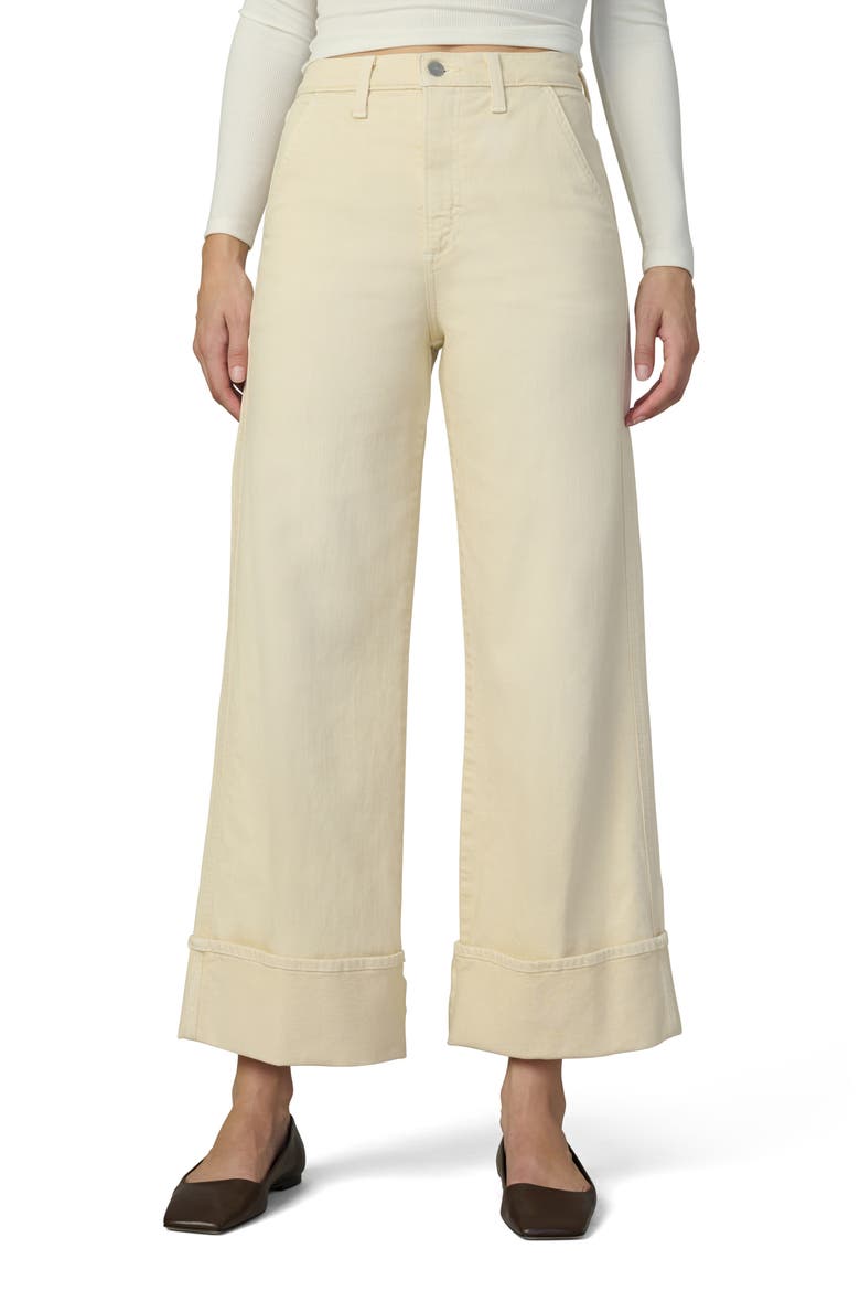 The Trixie Cuff High Waist Wide Leg Trouser Jeans, Main, color, CREME BRULEE