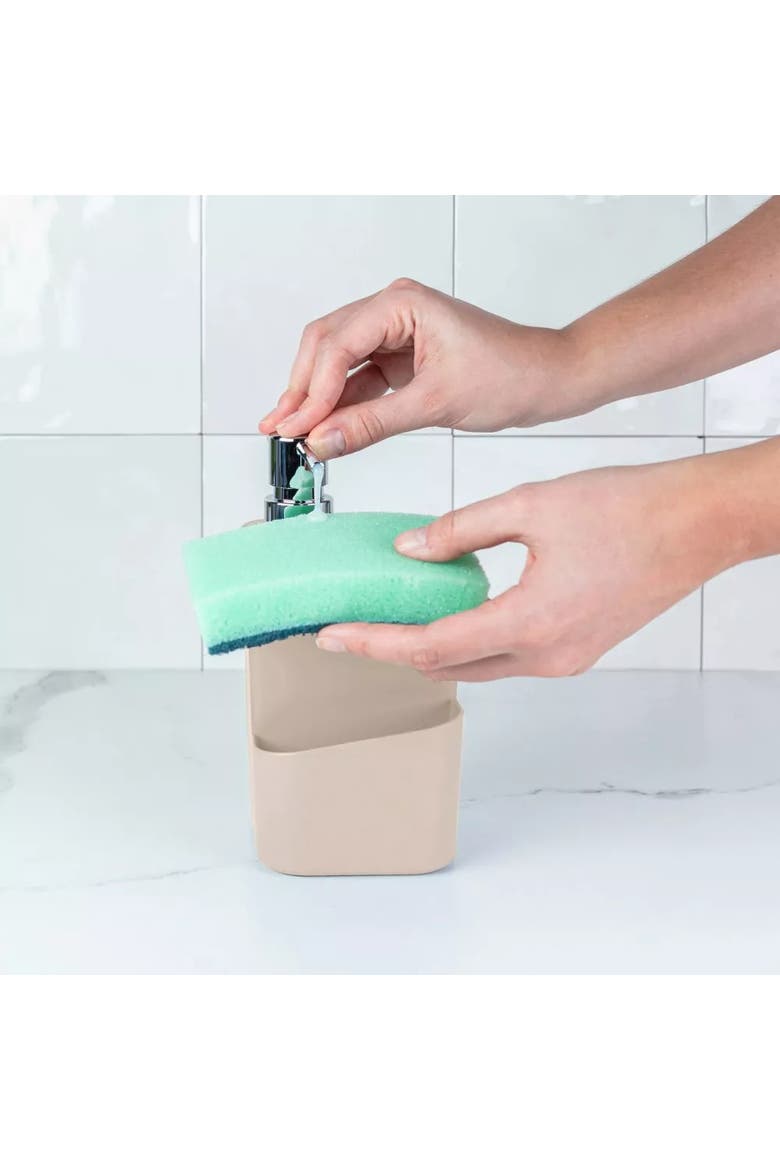 Durable Kitchen Soap Dispenser Organizer with Sponge Holder and Drainage, 22 oz, Alternate, color, Beige