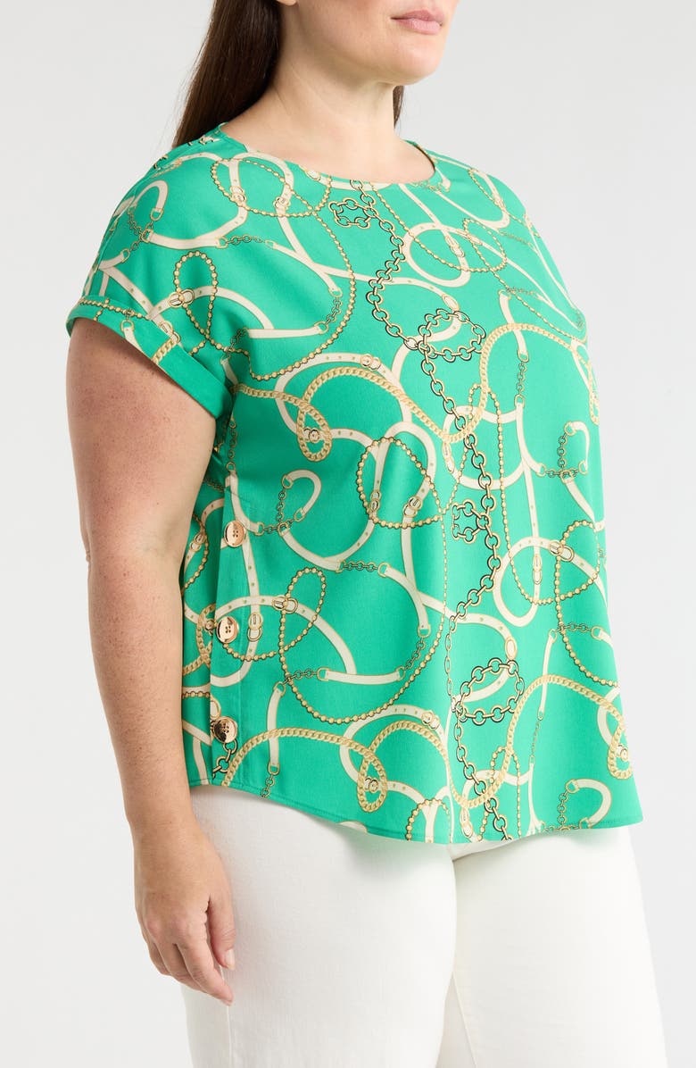 Jones New York Print Button Detail Top, Alternate, color, Kelly Multi