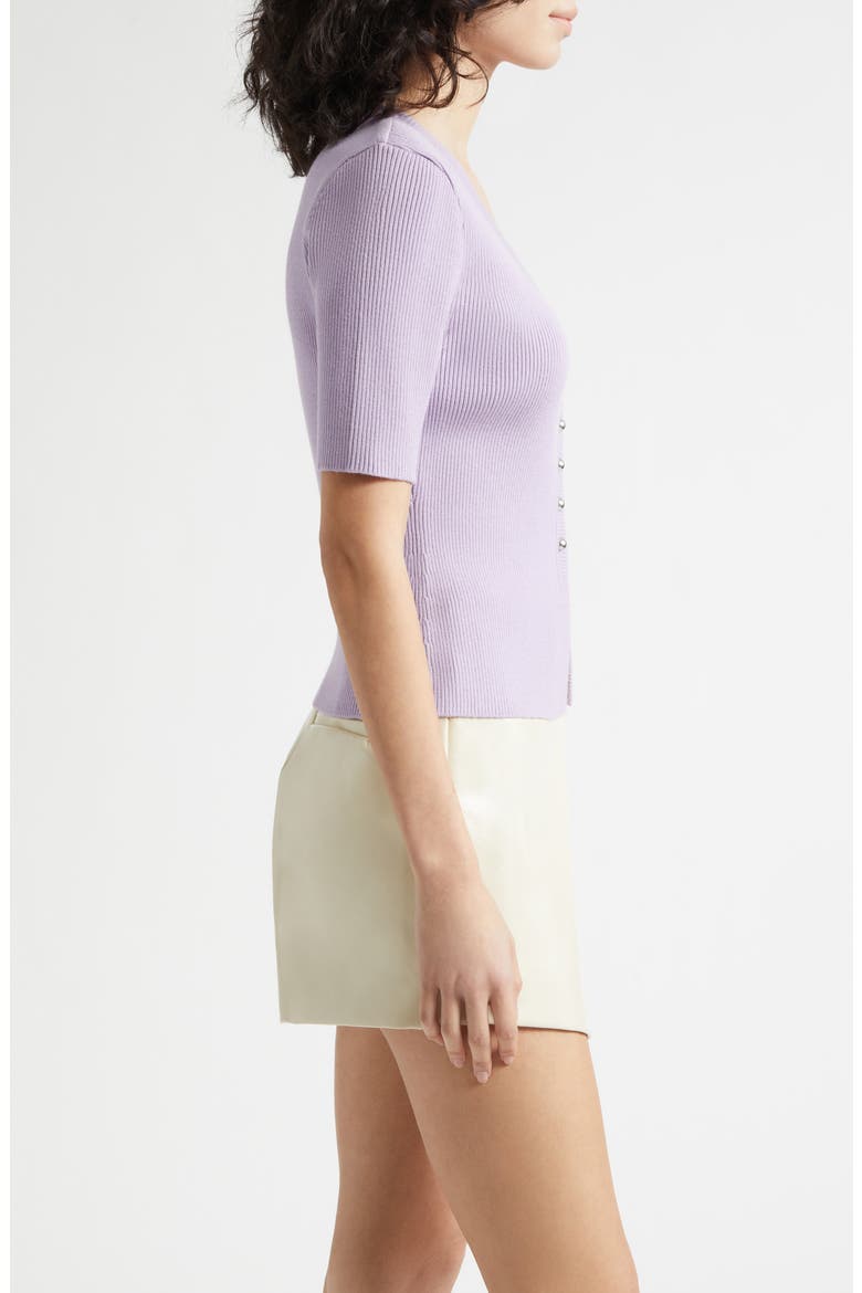Charity Button Front Short Sleeve Knit Top, Alternate, color, WISTERIA