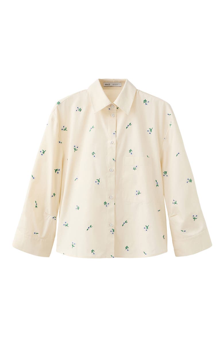Ditsy Floral Embroidered Button-Up Cotton Shirt, Alternate, color, PASTEL YELLOW