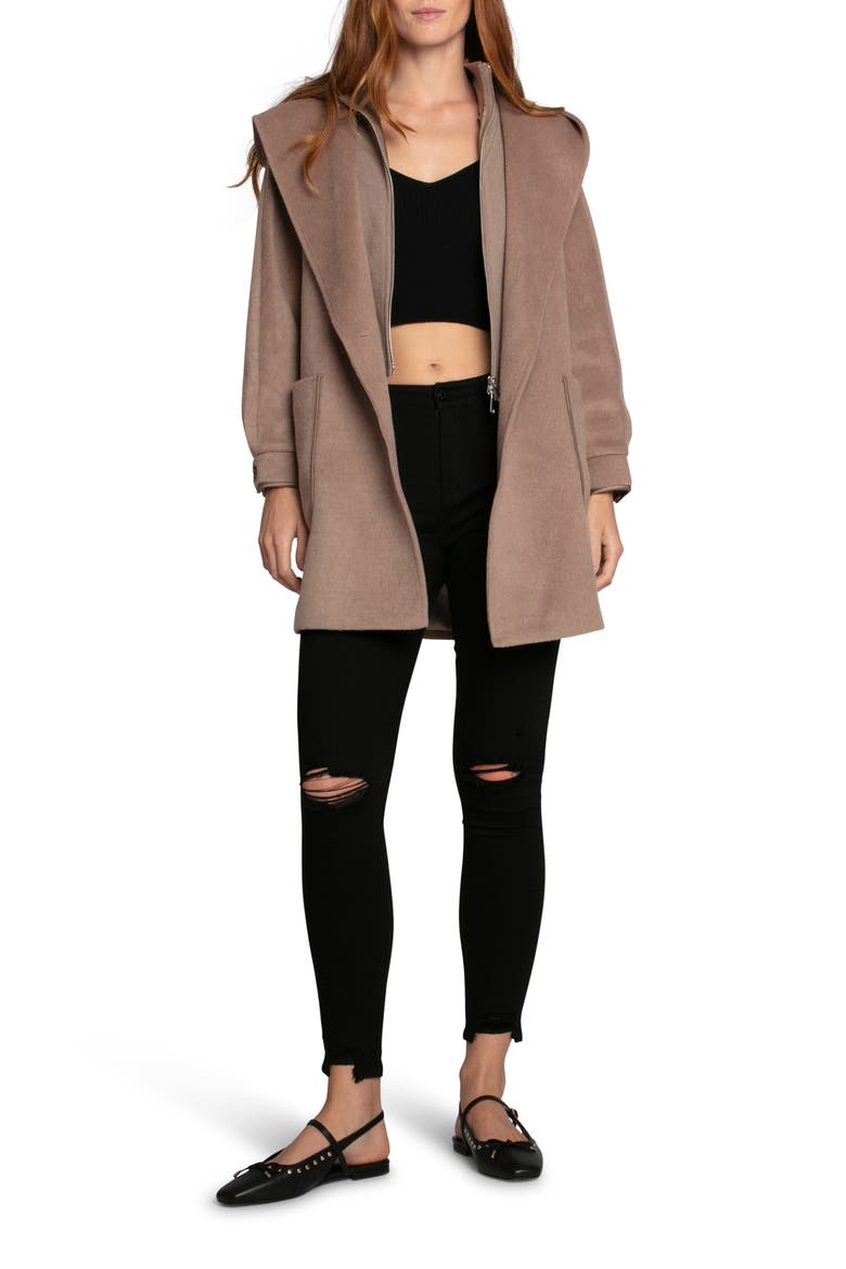 Next To You Coat with Rib Knit Bib, Alternate, color, BROWN
