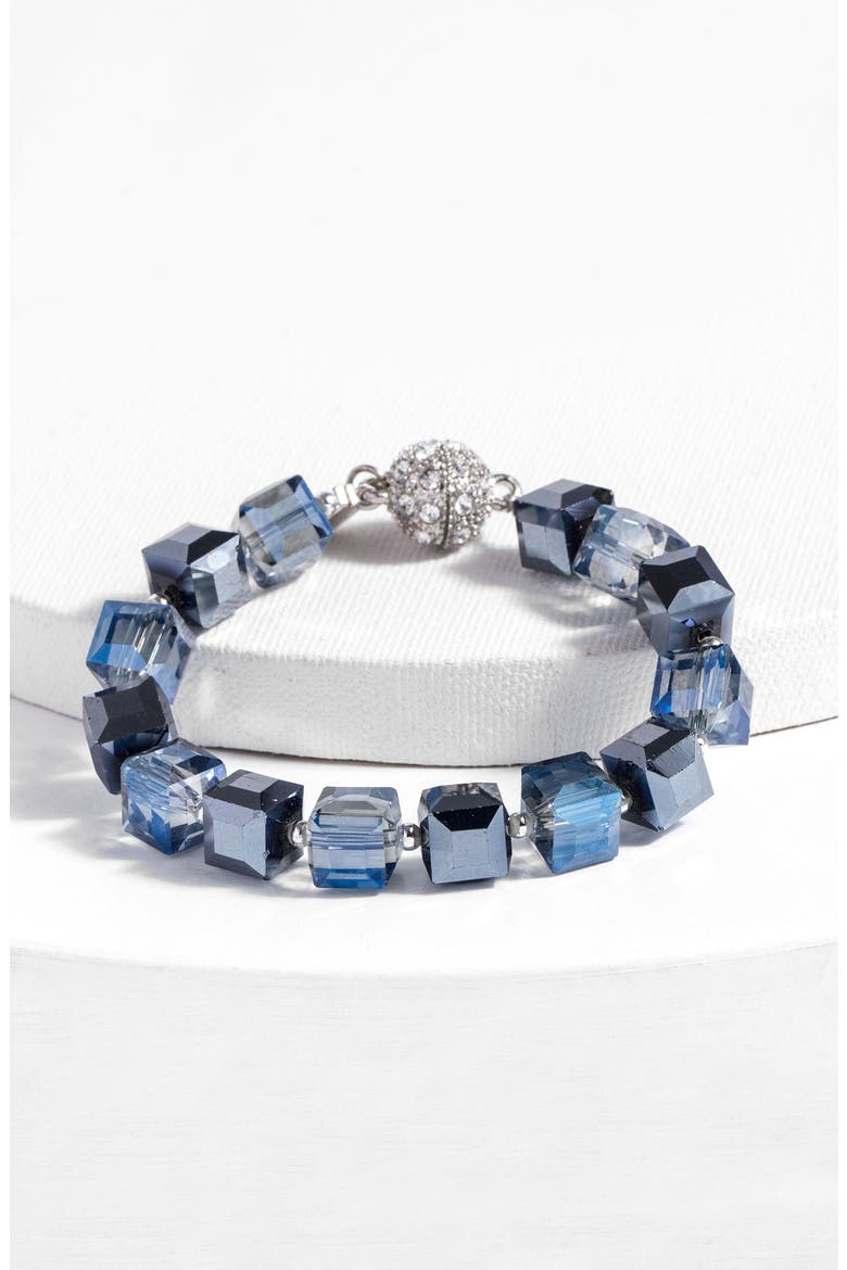 Glass Cube Beaded Bracelet, Alternate, color, NAVY