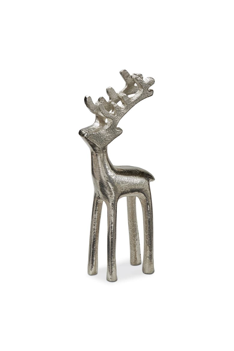 Large Silver Reindeer Silhouette Decorative Sculpture, Main, color, Silver