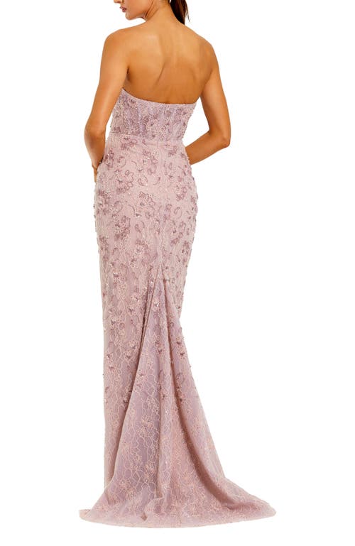 Mac Duggal Beaded Strapless Bustier Gown With Satin Rose Cape