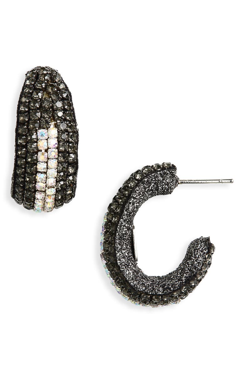 Deepa Gurnani Biles Crystal Hoop Earrings, Main, color, Gunmetal