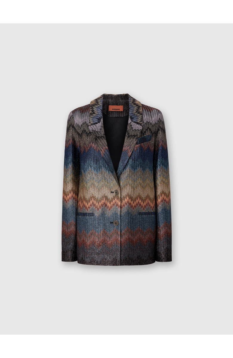 Missoni Single-breasted Blazer With Snake Pattern And Lamé Threads, Main, color, Blue
