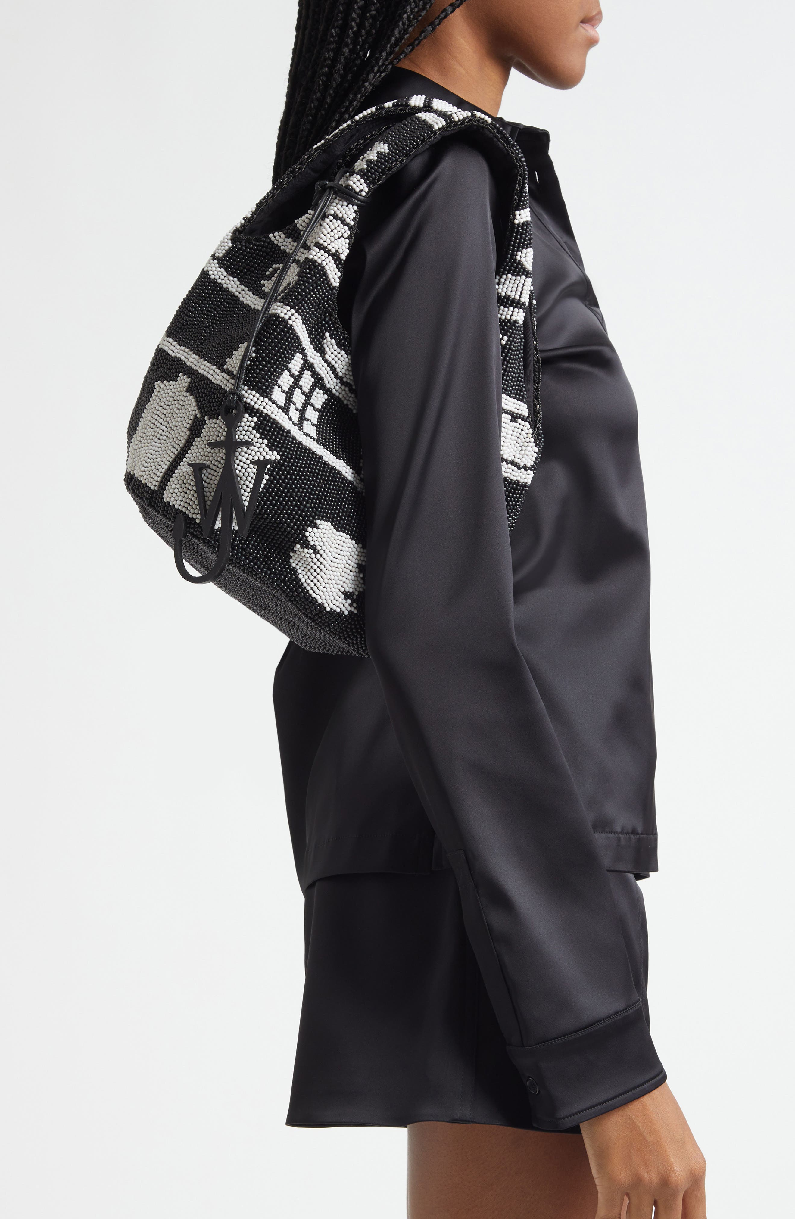 JW Anderson Mini Beaded Shopper Bag, Alternate, color, Black/ White