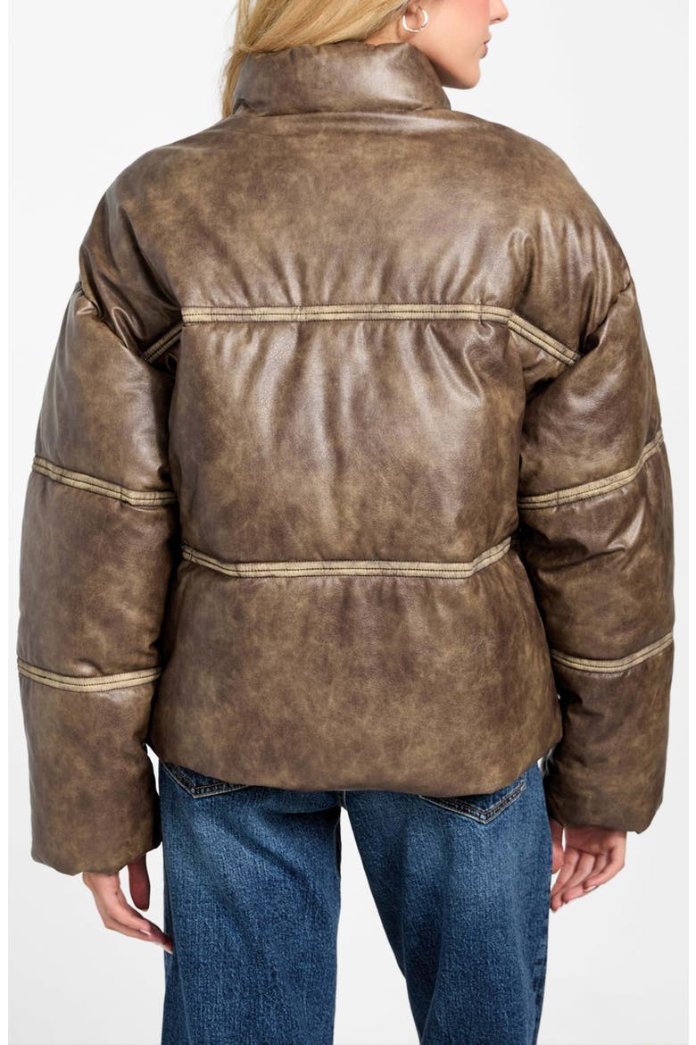 Puffa Washed Faux Leather Jacket, Alternate, color, BROWN