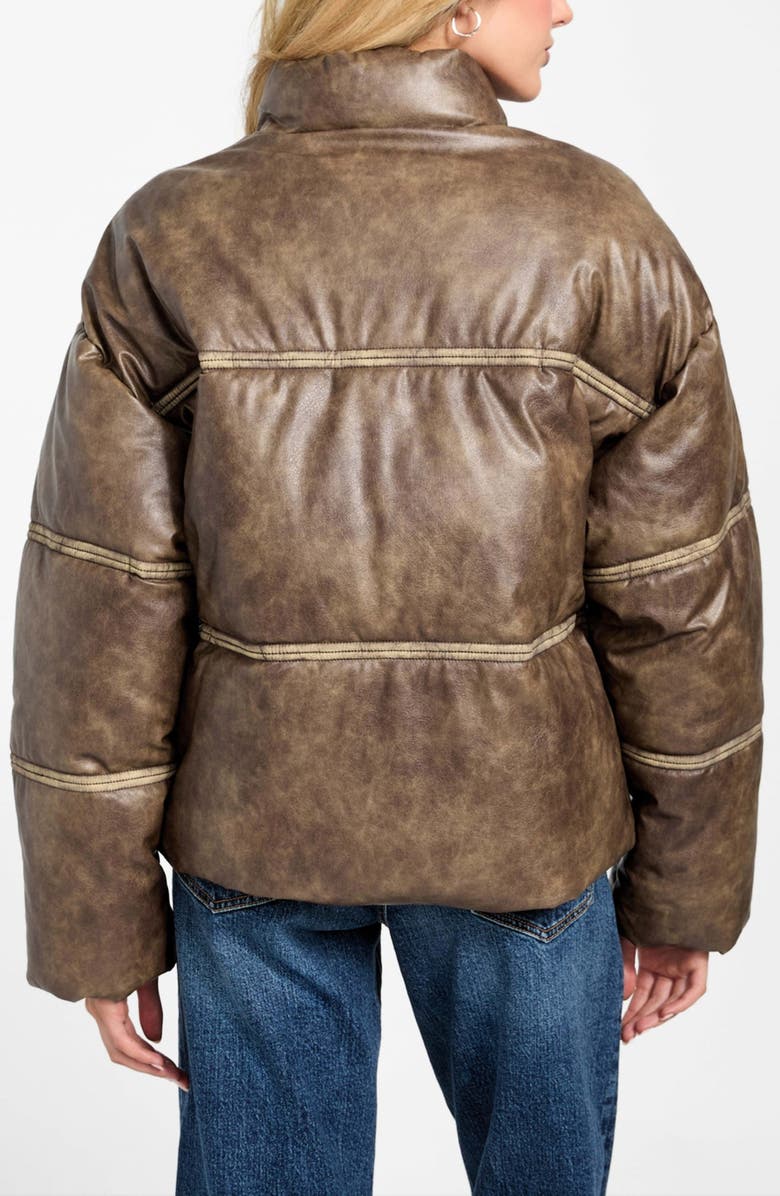 GUESS Puffa Washed Faux Leather Jacket, Alternate, color, Brown