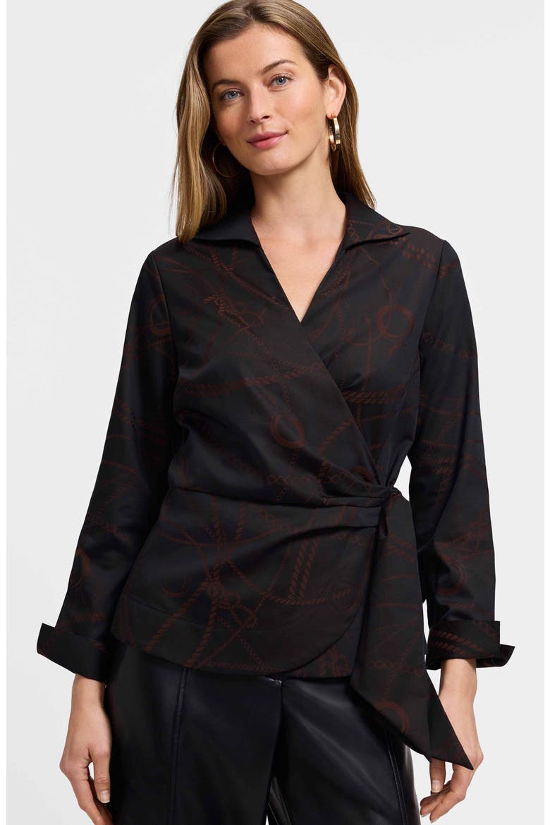 Salina Print Wrap Shirt, Alternate, color, COFFEE BROWN/ BLACK