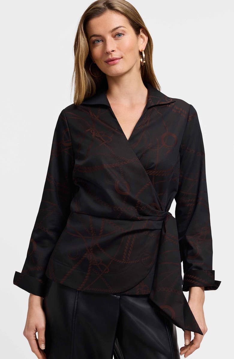Foxcroft Salina Print Wrap Shirt, Alternate, color, Coffee Brown/ Black