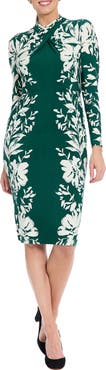 London Times Floral Crisscross Neck Long Sleeve Midi Dress
