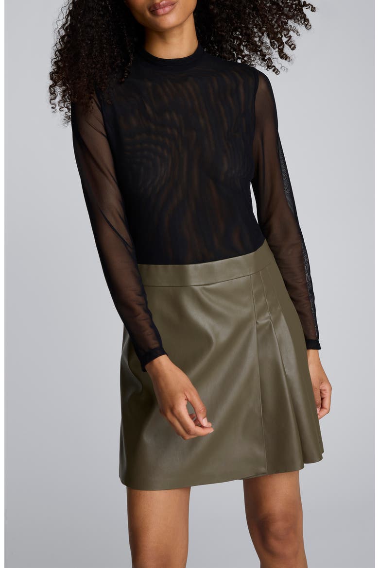 Jodie Long Sleeve Mixed Media Faux Leather Minidress, Alternate, color, BLACK/ OLIVE GREEN