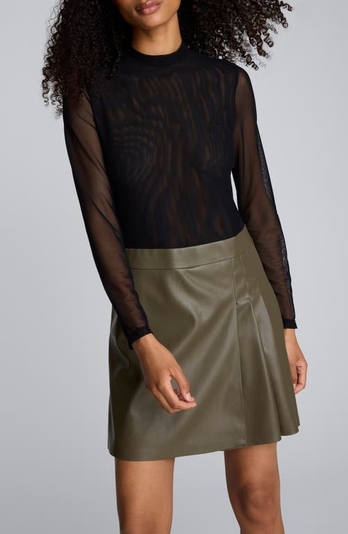 Kenneth Cole Jodie Long Sleeve Mixed Media Faux Leather Minidress In Multi