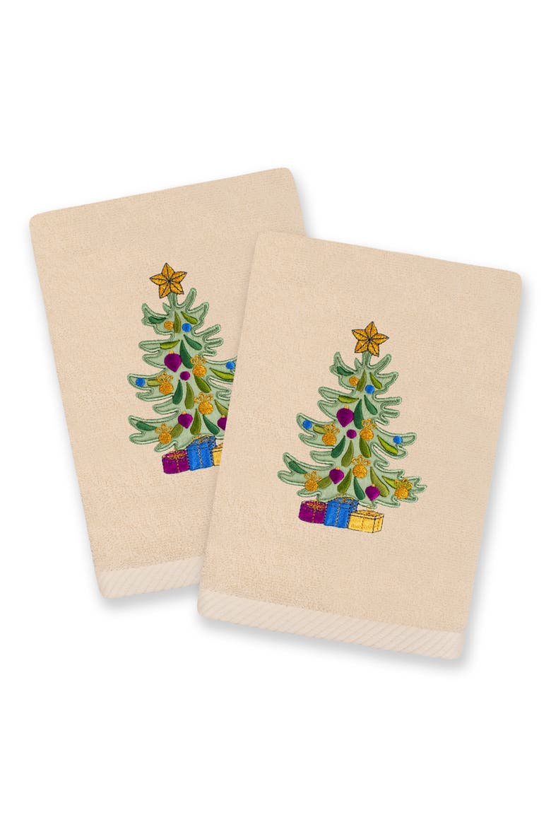 2-Piece Holiday Tree Turkish Cotton Hand Towel Set, Main, color, SAND