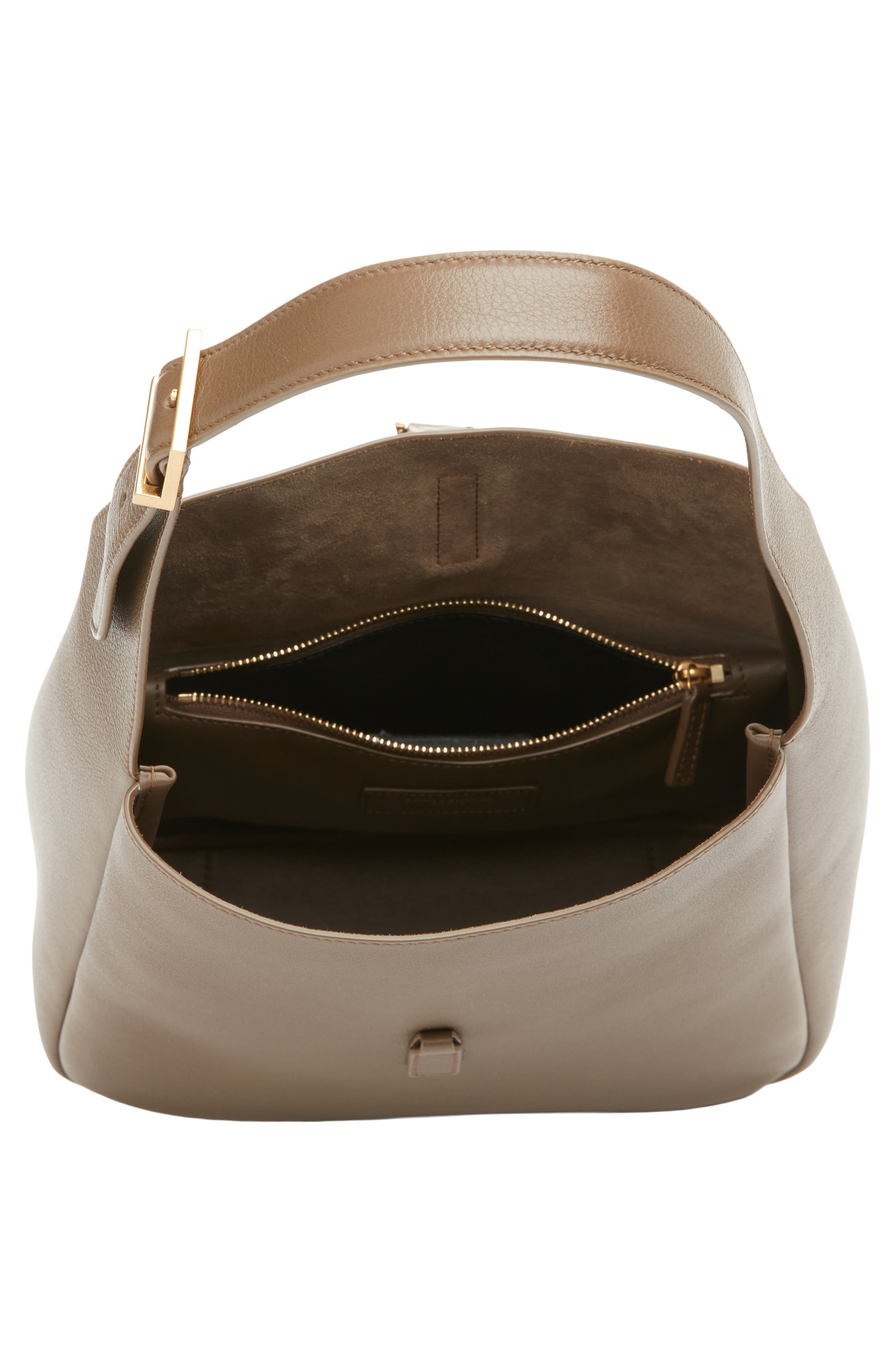 Saint Laurent Small Le 5 à 7 Leather Hobo, Alternate, color, Pecan Brown