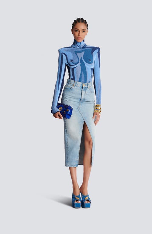 Balmain Midi Denim Skirt With Slit
