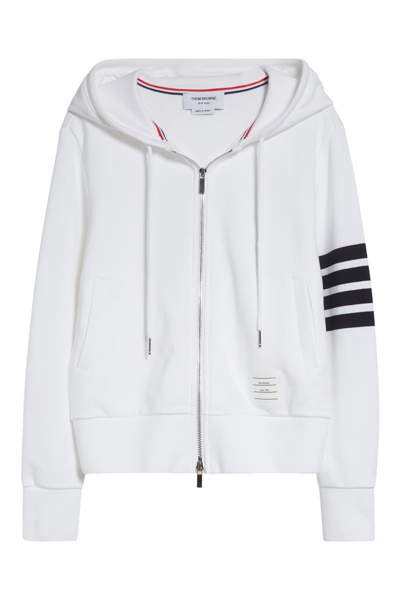 Classic 4-Bar Cotton French Terry Zip Hoodie, Alternate, color, WHITE / NAVY