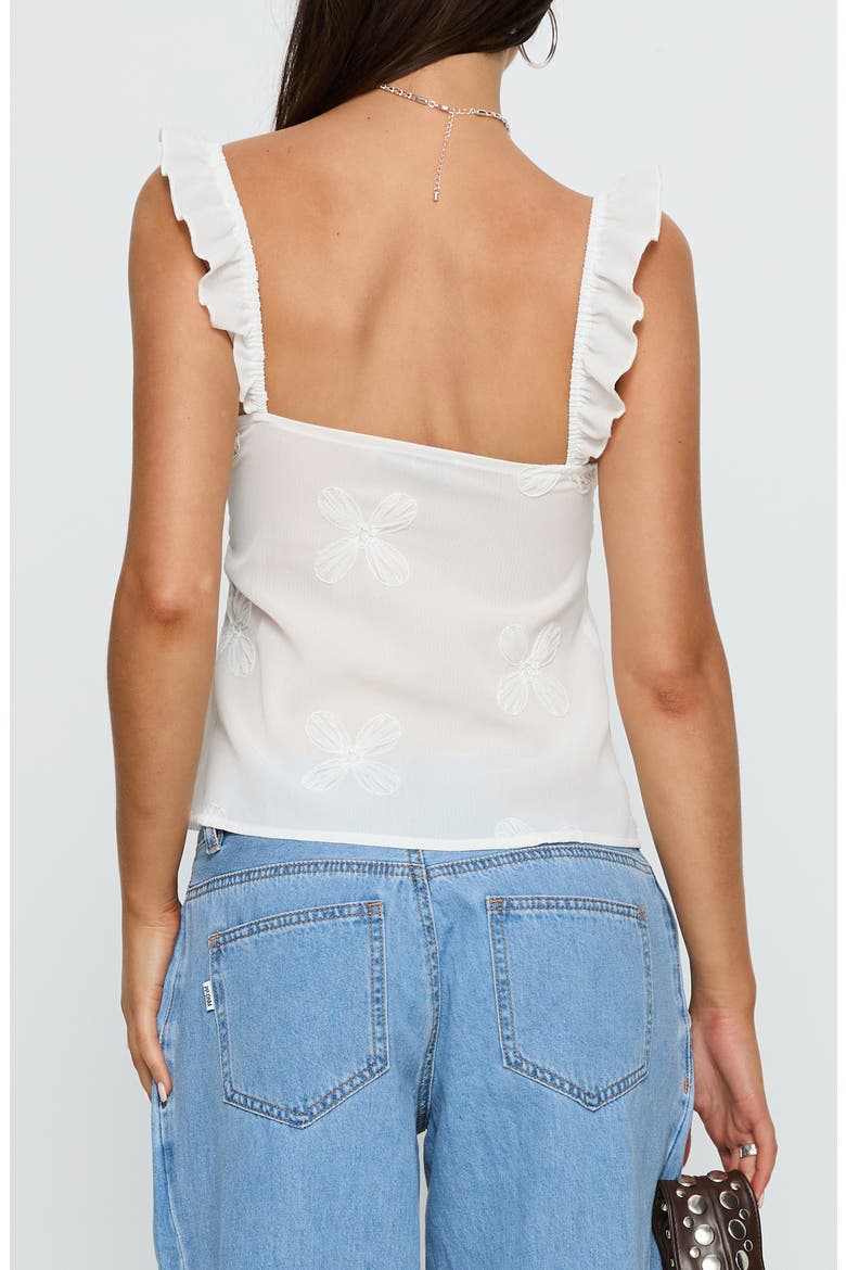 Madaleine Floral Embroidered Ruffle Strap Top, Alternate, color, WHITE