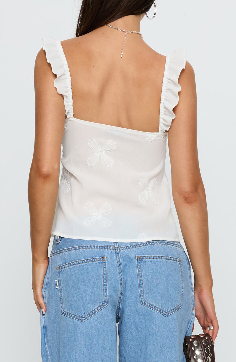 Princess Polly Madaleine Floral Embroidered Ruffle Strap Top, Alternate, color, White