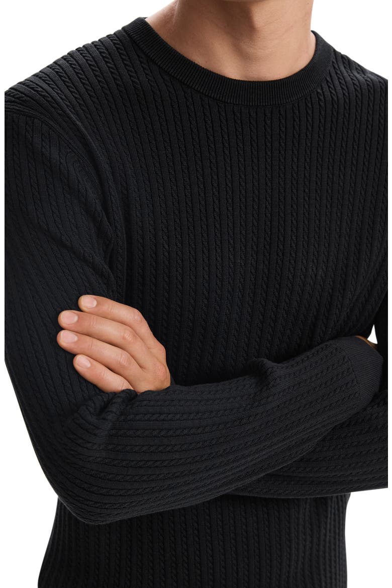 Riland Cabled Cotton Crewneck Sweater, Alternate, color, BLACK
