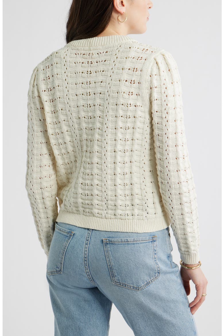 Pointelle Stitch Cotton Cardigan, Alternate, color, IVORY PRISTINE