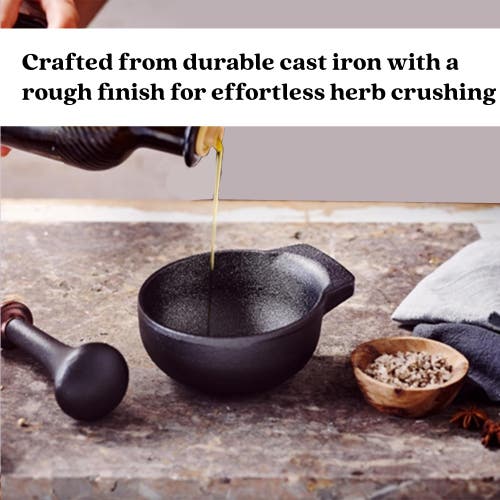 Alva Nori 2-cup Enameled Cast Iron Mortar & Pestle Set In Black