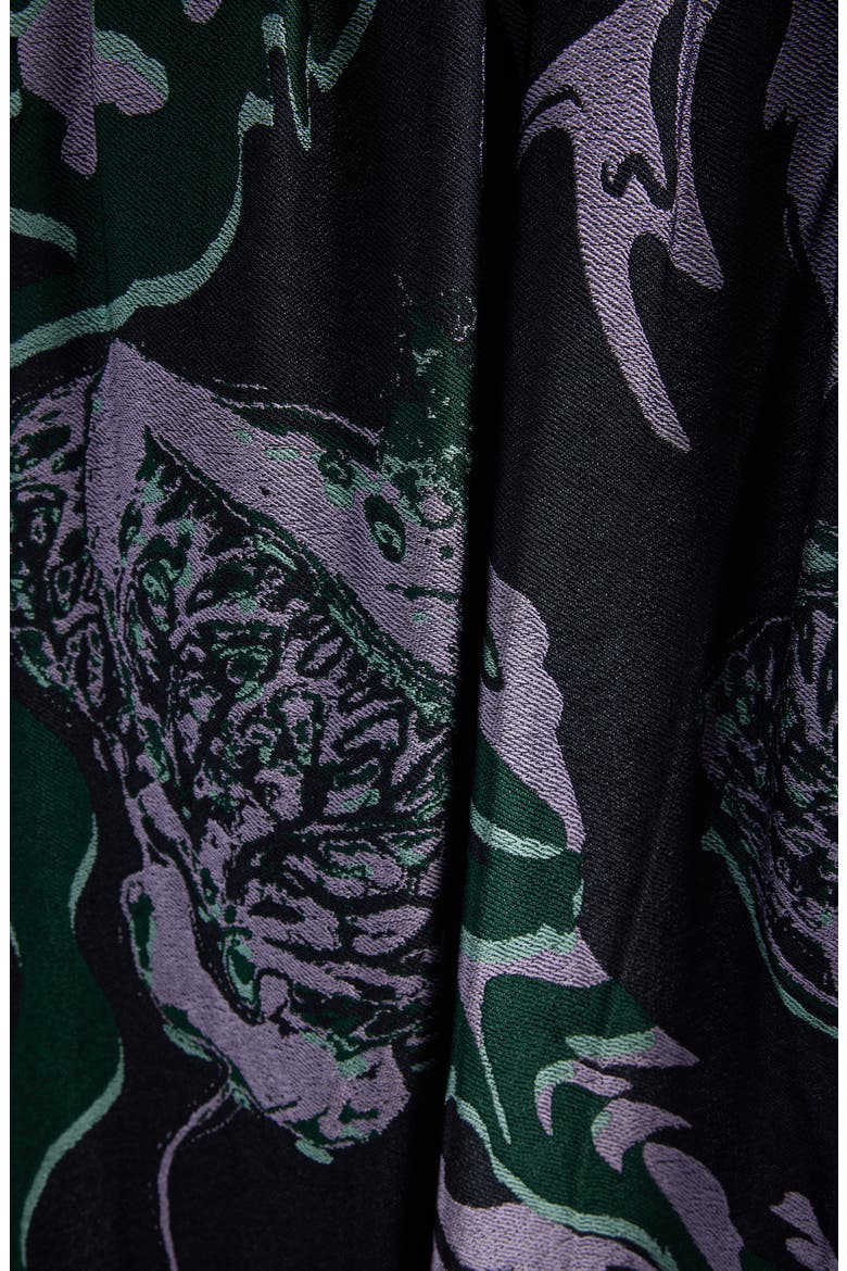 Soni Abstract Floral Jacquard Pleated Crepe A-Line Midi Skirt, Alternate, color, DARK GREEN