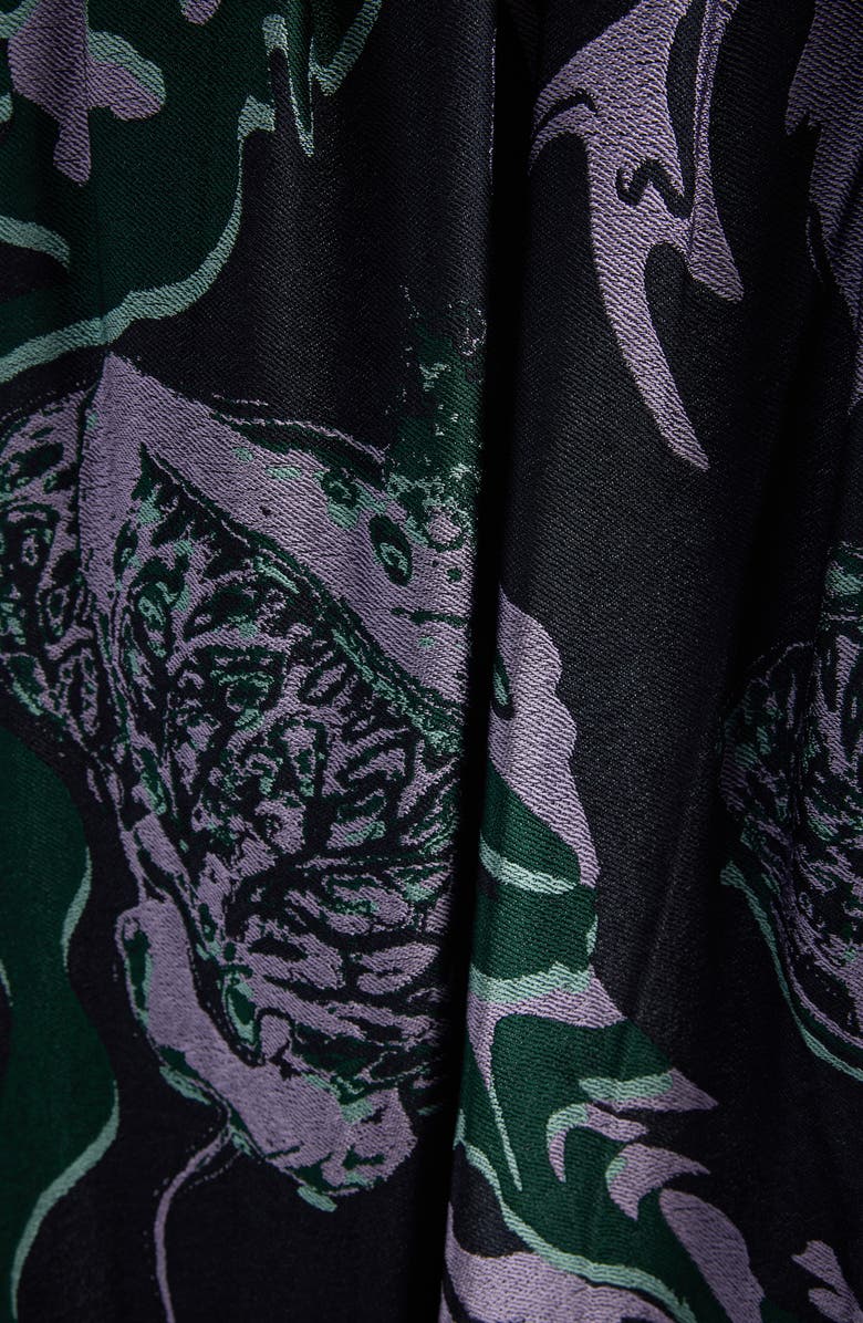 Dries Van Noten Soni Abstract Floral Jacquard Pleated Crepe A-Line Midi Skirt, Alternate, color, Dark Green