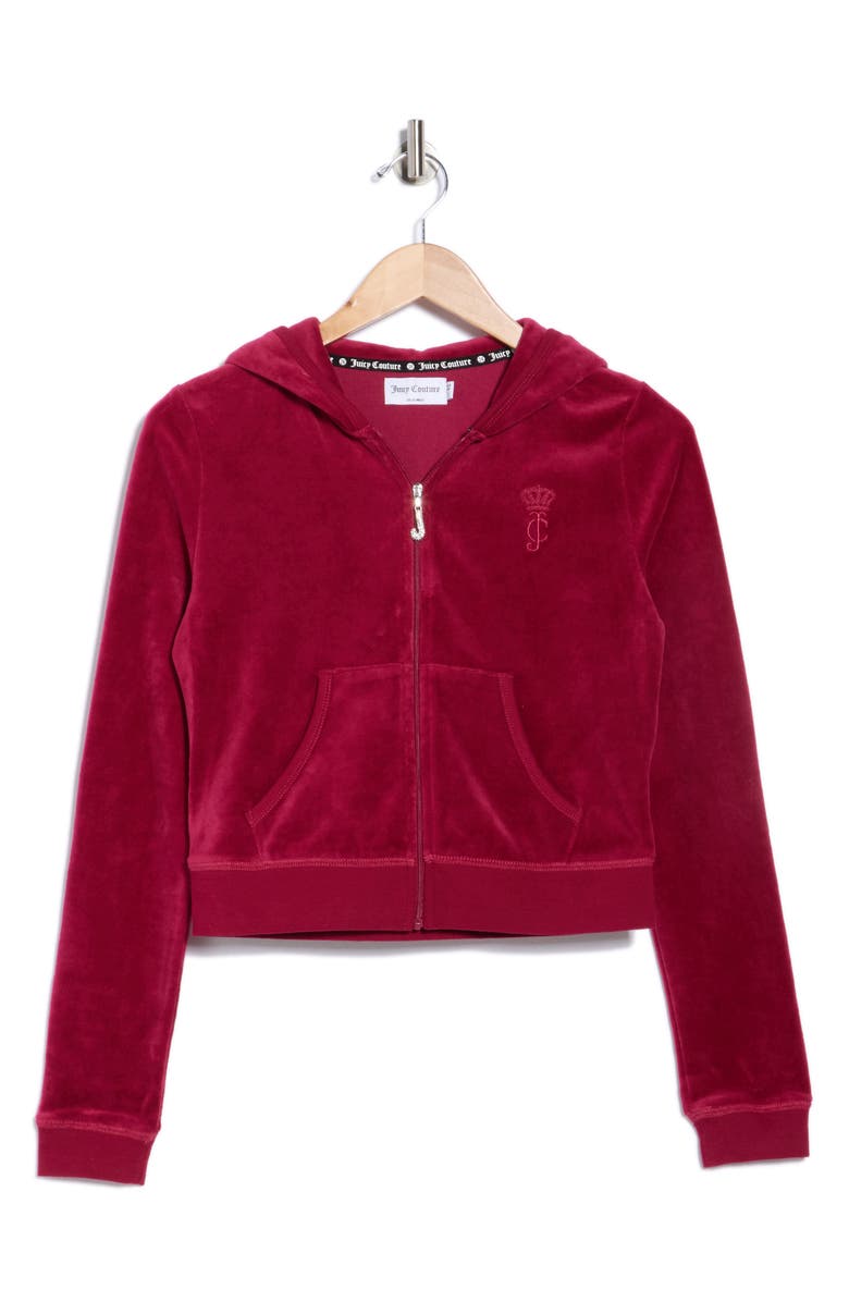 Juicy Couture Heritage Velour Zip-Up Hoodie, Alternate, color, Darkcrimson