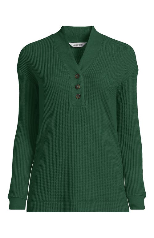 Lands' End Long Sleeve Waffle Shawl Collar Henley In Green