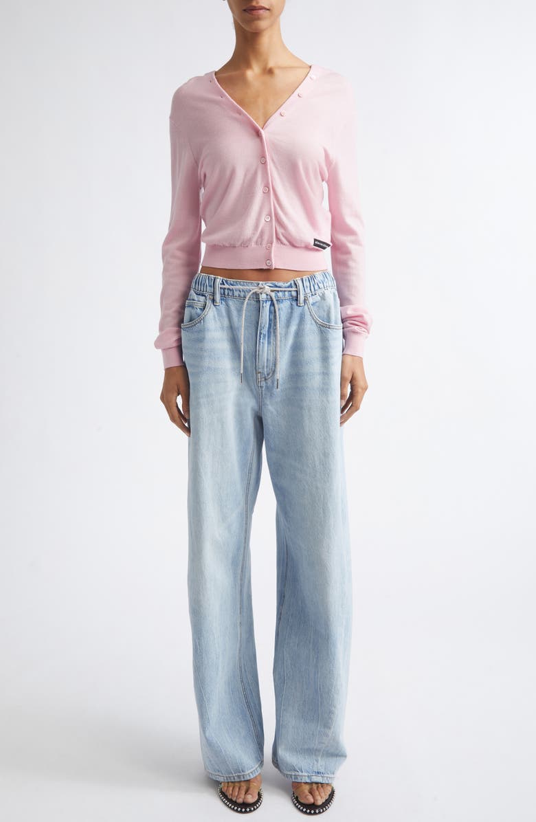 Alexander Wang Crop Continuous Placket Wool Cardigan, Alternate, color, Ballet Pink