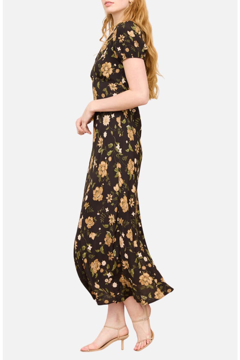 Floral Puff Sleeve Midi Dress, Alternate, color, BLACK MULTI