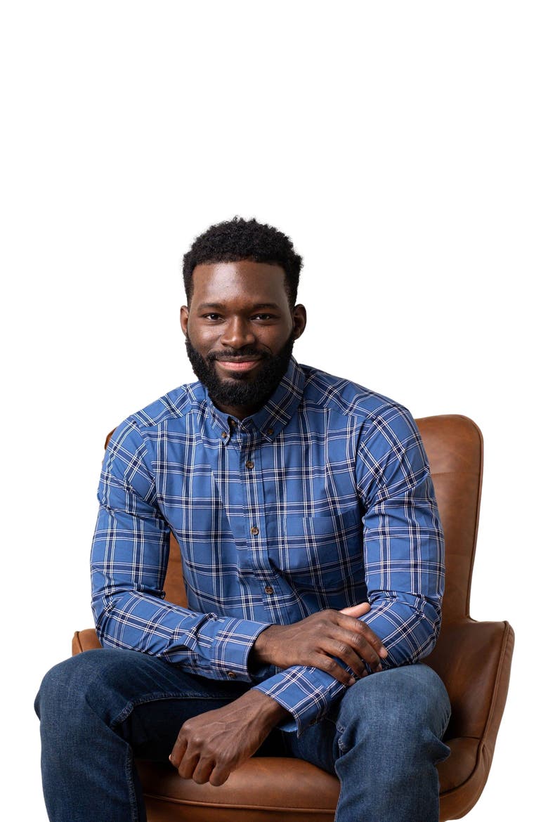 Men's Organic Stretch Poplin Shirt, Alternate, color, Dark Blue Homeroom Plaid