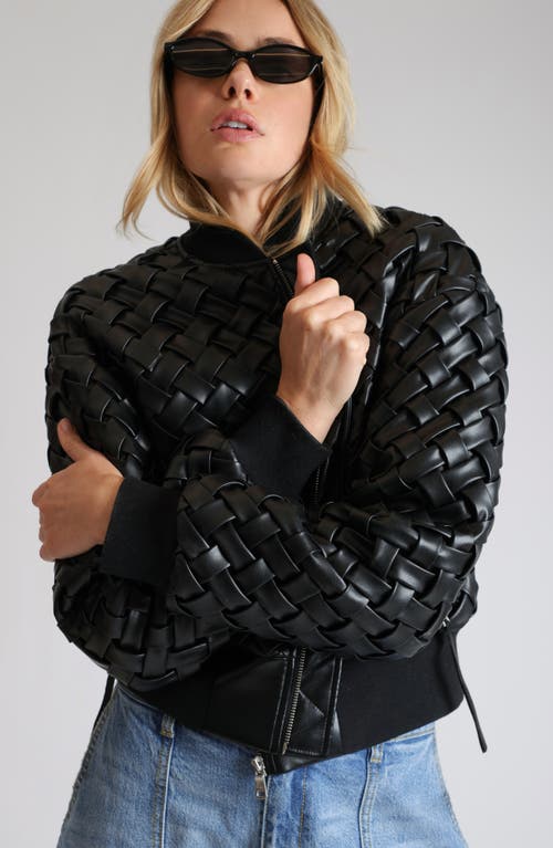 Avec Les Filles Weave Crop Faux Leather Bomber Jacket In Multi